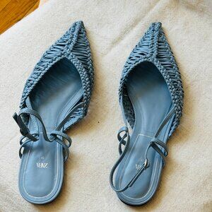 ZARA Woven Slingback Pointed Toe Flats Sz 39